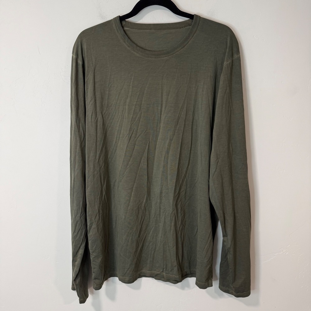 Lululemon Mens Fundamental Long Sleeve Shirt XL Green Athletic Crew Neck Pima